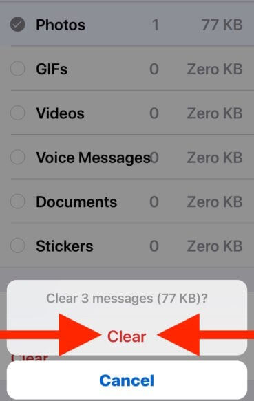 clear WhatsApp storage usage on iPhone