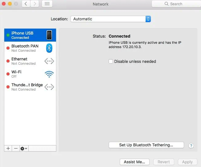 connect iphone hotspot via usb