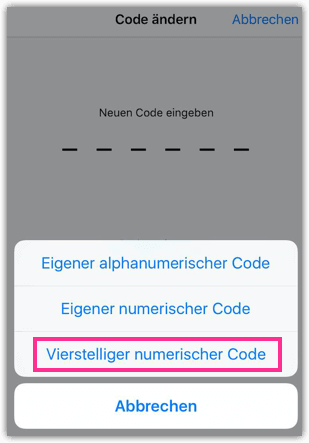 Passcode von 6-stellig in 4-stellig ändern