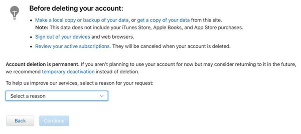 delete inactive apple id