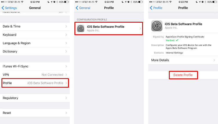 delete ios beta profile