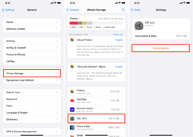 delete iphone software update ios 18