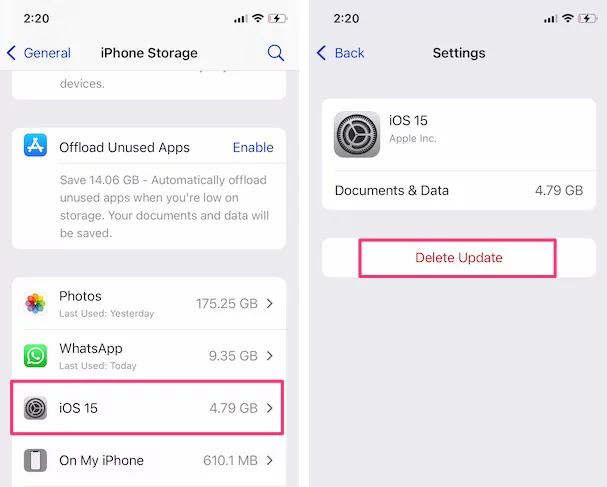 delete iPhone update