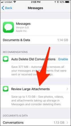  delete text message and large attachments