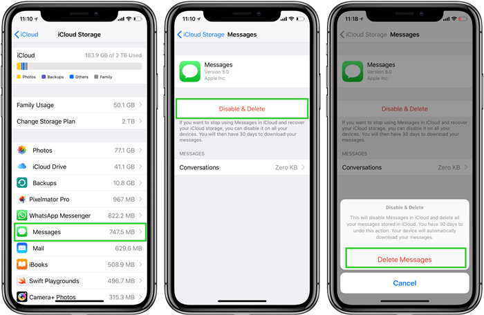 delete messages from iCloud backup