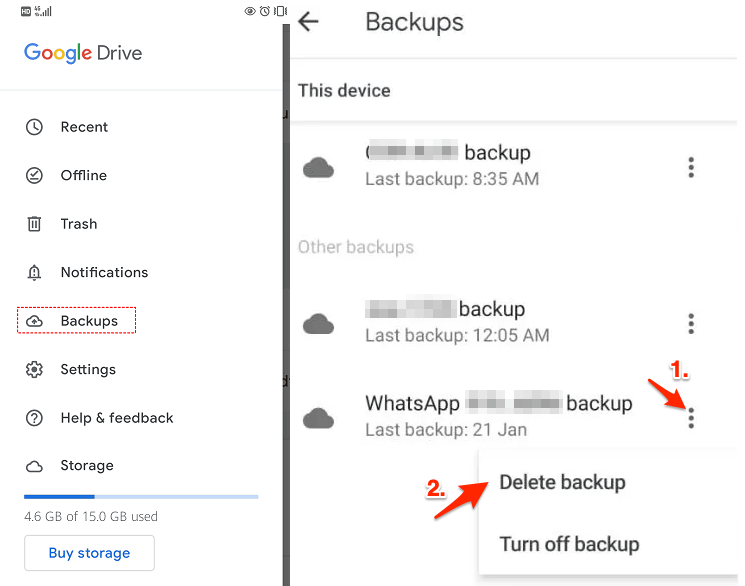delete WhatsApp backup Google Drive App