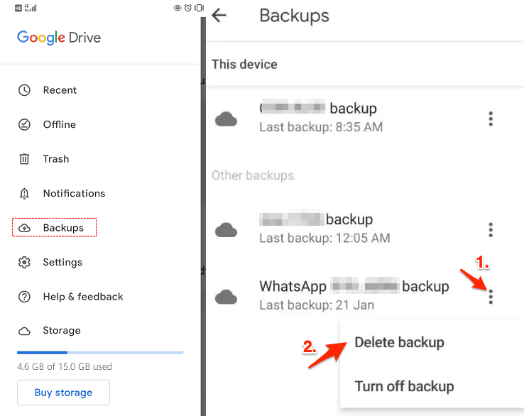 delete WhatsApp backup Google Drive app