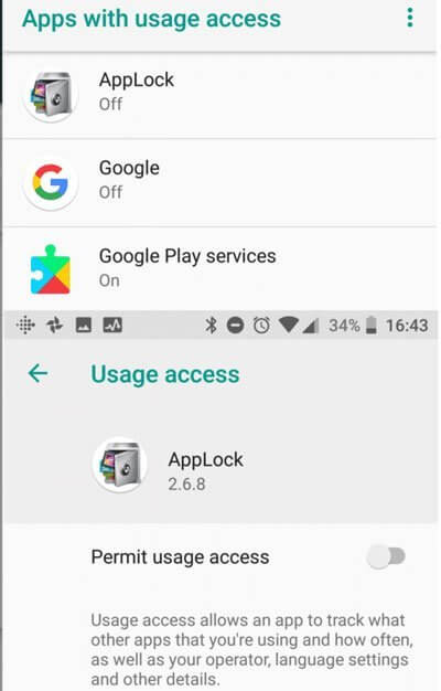 disable allow access usage to applock