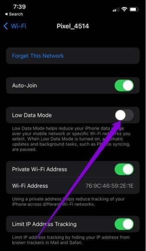 disable low data mode on wi-fi