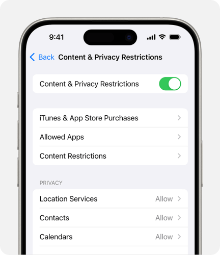 disable screen time content and privacy restrictions