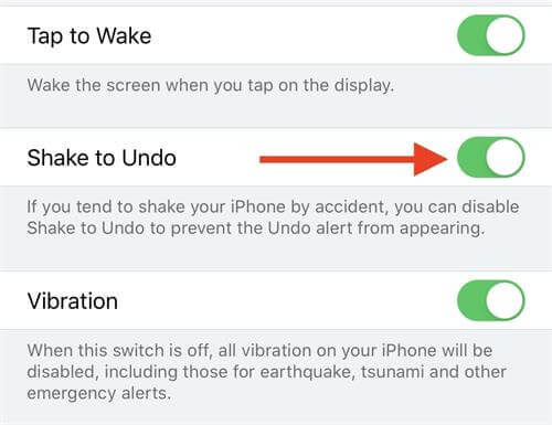 disable shake to undo