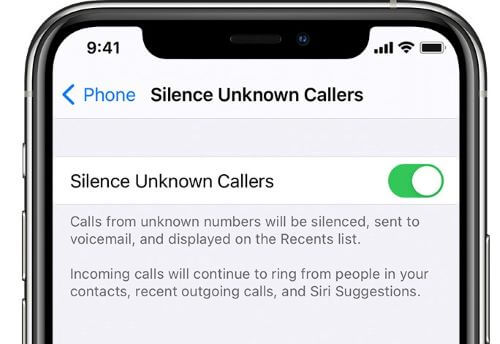 disable iPhone silence unknown callers