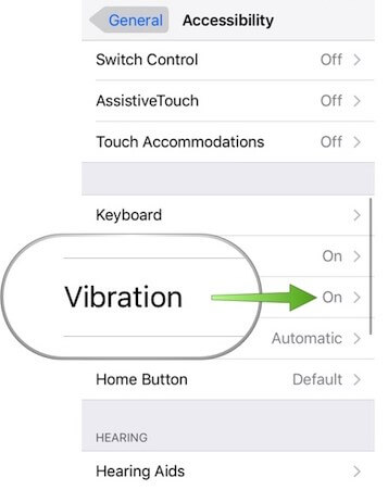 disable vibration on iphone accessibility