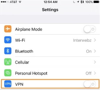 disable vpn on iphone settings