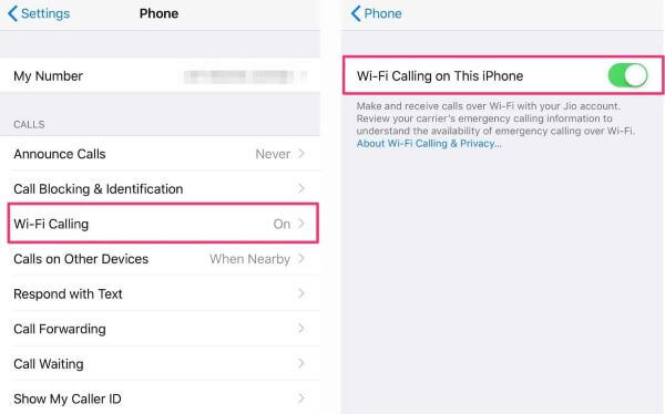 re-enable wifi calling on iPhone