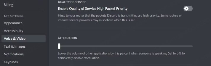 Discord Enable Quality of Service High Packet Priority