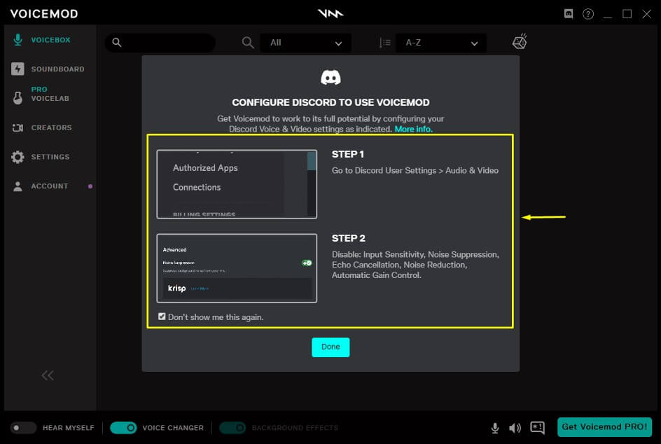 discord steps in voicemod