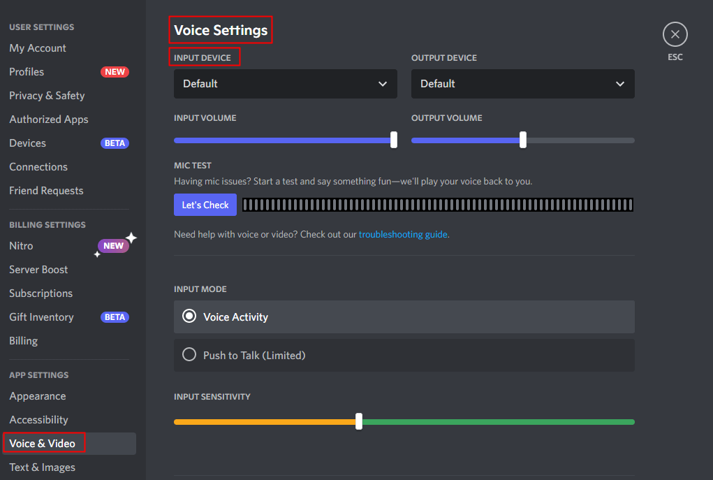 discord input setting