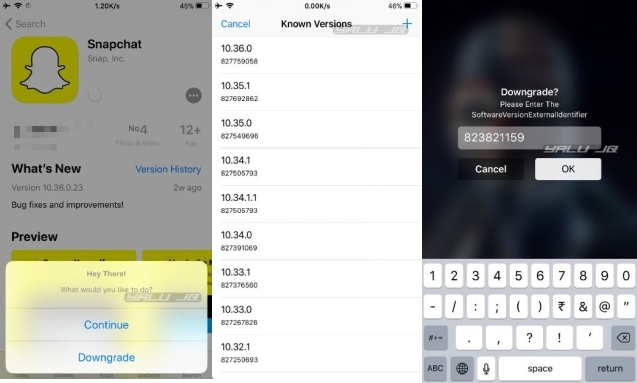 downgrade snapchat app to older version