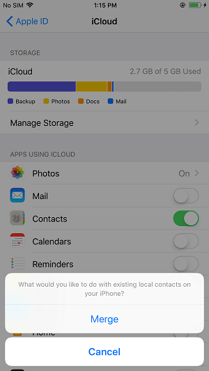 download contact from iCloud via merge feature