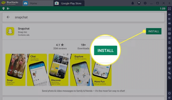 install snapchat on the bluestacks