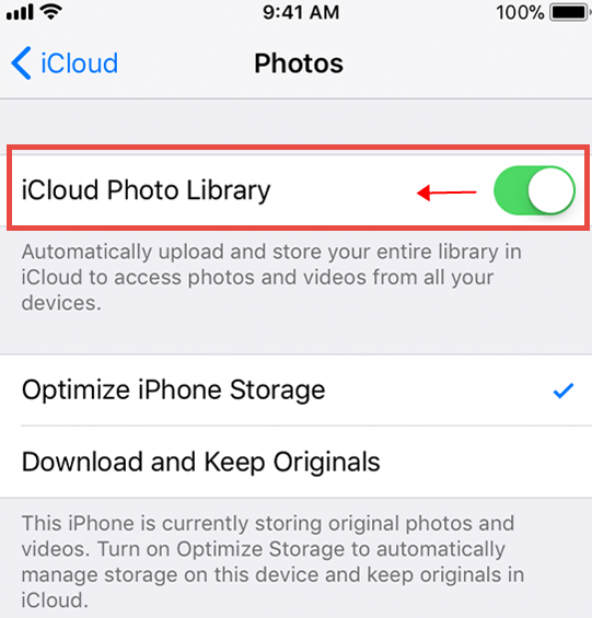 disable iCloud photo library