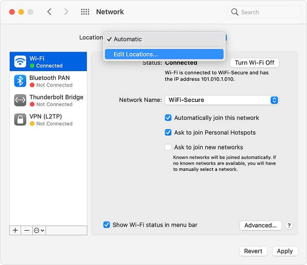 edit MacBook network location