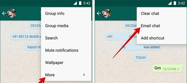 export whatsapp via email on Android
