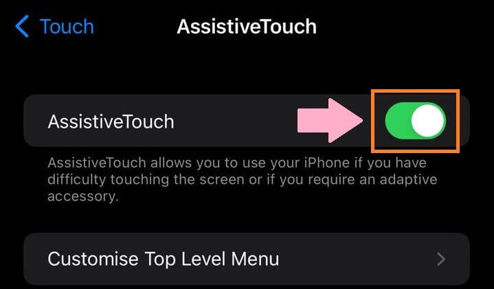 enable assistivetouch when my iPhone won't turn off