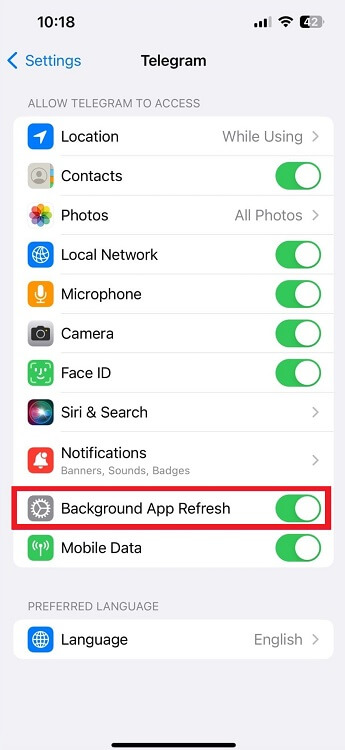 enable background app refresh telegram settings iphone