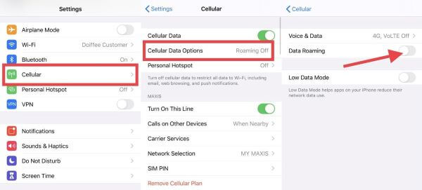 check iPhone cellular data settings