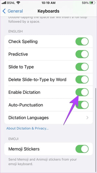 enable dictation on iphone