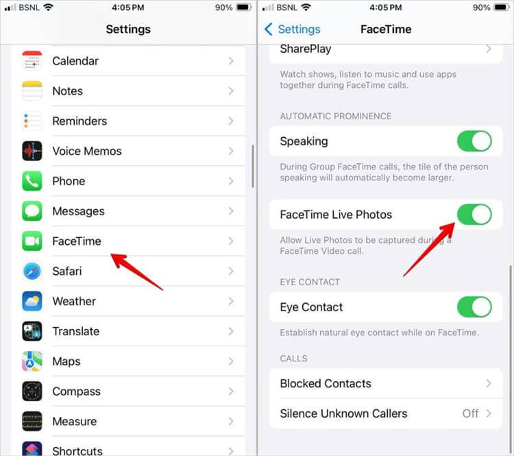 enable facetime live photos