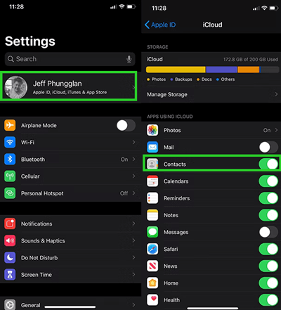 enable iCloud contacts