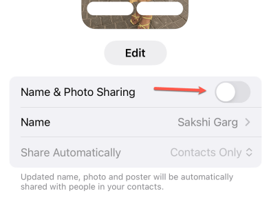 enable name photo sharing for contact potser