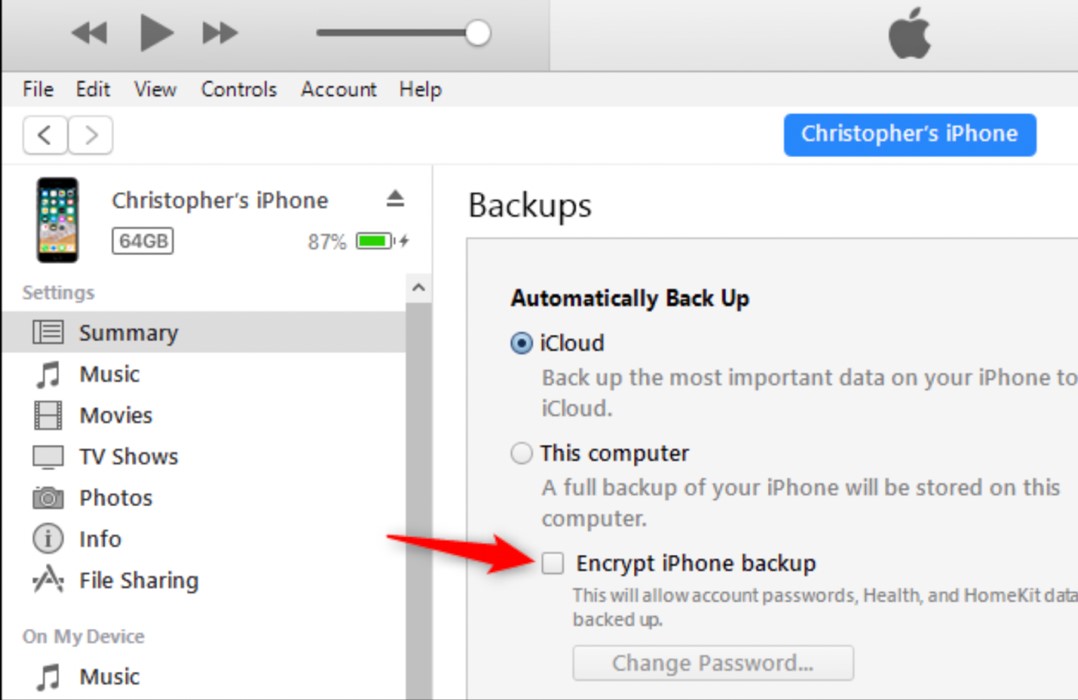 encrypt iphone backup