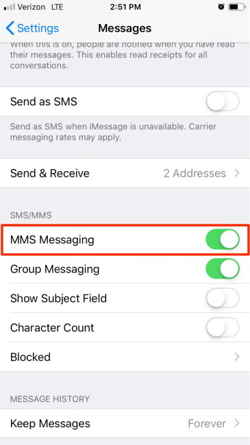 ensure mms messaging enabled