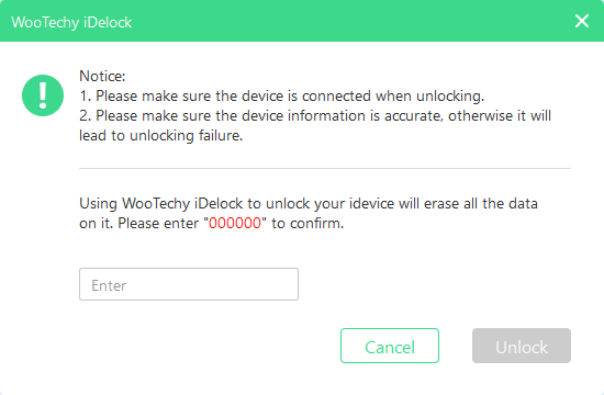 Confirm to unlock iDelock