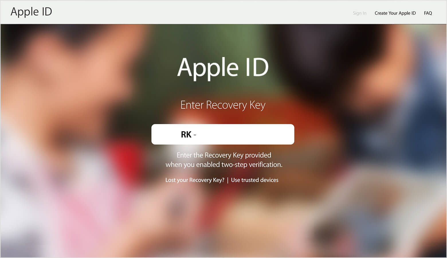 saisir la clé de récupération apple id