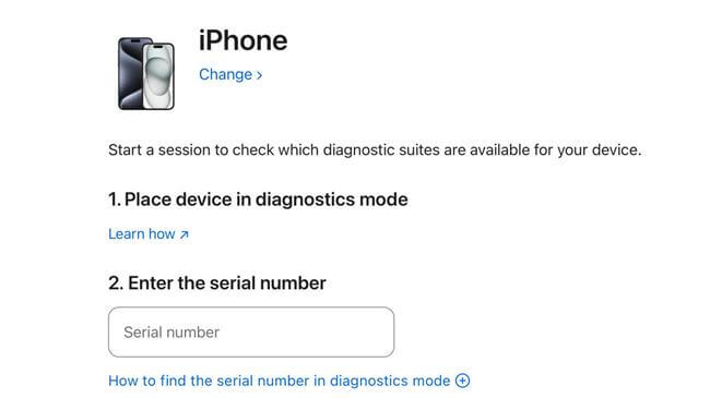 enter serial number in diagnostics mode