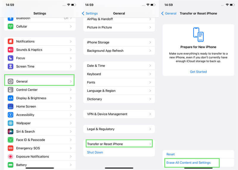 erase all content and settings iphone