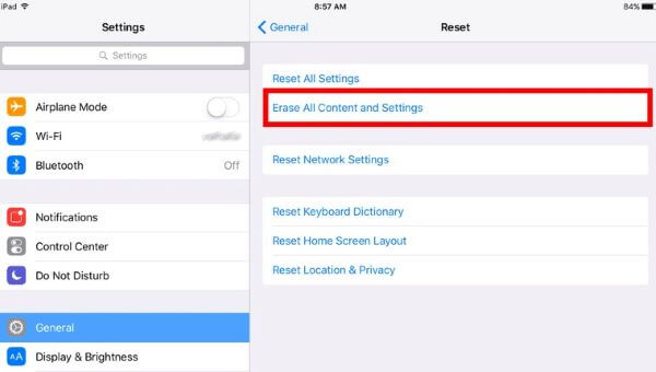 erase all content and settings on ipad