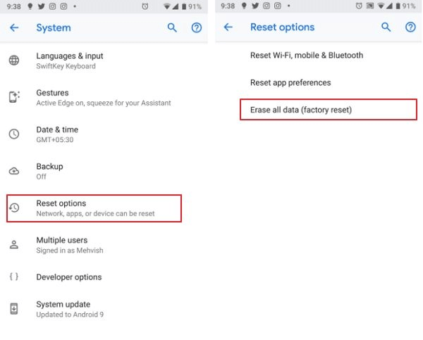 erase all data on Oppo