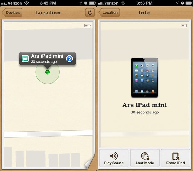 reset iPad via find my