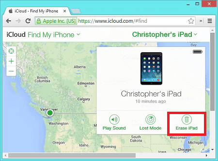 erase ipad via iCloud