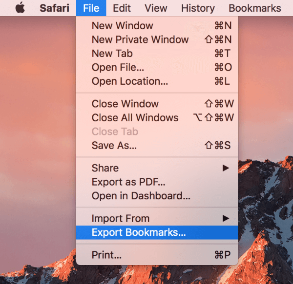 export Safari bookmarks on mac