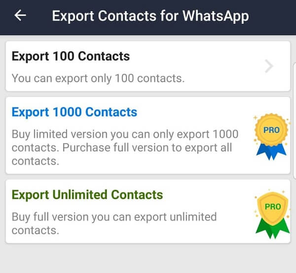 export contacts for WhatsApp app