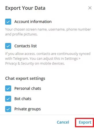 export telegram data recover messages