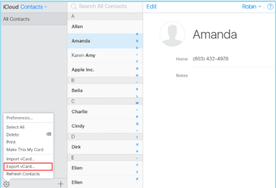 how to import iPhone contacts to Mac from icloud.com