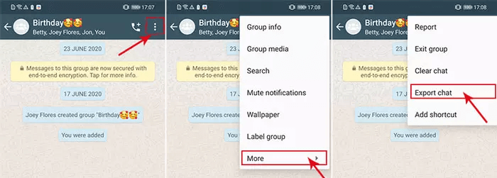 export WhatsApp chat on Android